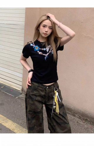 [1*1 Pure Cotton Regular Style] Printed Straight Shoulder Regular Short Sleeve High Elasticity New Summer Slim Fit