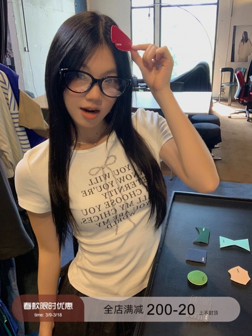 [1*1 Pure Cotton Regular Style] Printed Straight Shoulder Regular Short Sleeve High Elasticity New Summer Slim Fit