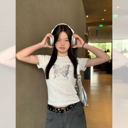 [1*1 Pure Cotton Regular Style] Printed Straight Shoulder Regular Short Sleeve High Elasticity New Summer Slim Fit