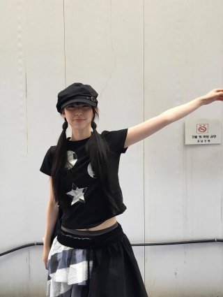 [1*1 Pure Cotton Regular Style] Printed Straight Shoulder Regular Short Sleeve High Elasticity New Summer Slim Fit