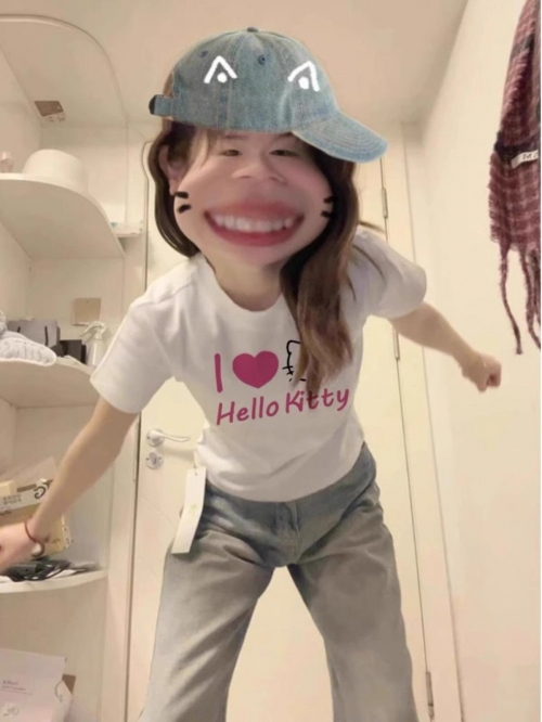 [1*1 Pure Cotton Regular Style] Printed Straight Shoulder Regular Short Sleeve High Elasticity New Summer Slim Fit