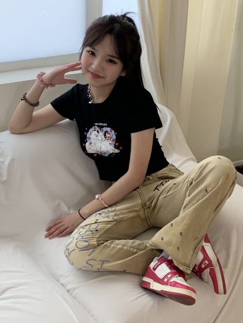 1*1 Pure Cotton High Elasticity New Summer Short-Sleeved Top, Fits Well with High-Waisted Pants, Slimming and Stylish