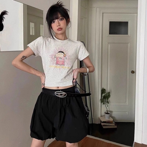 1*1 Pure Cotton High Elasticity New Summer Short-Sleeved Top, Fits Well with High-Waisted Pants, Slimming and Stylish