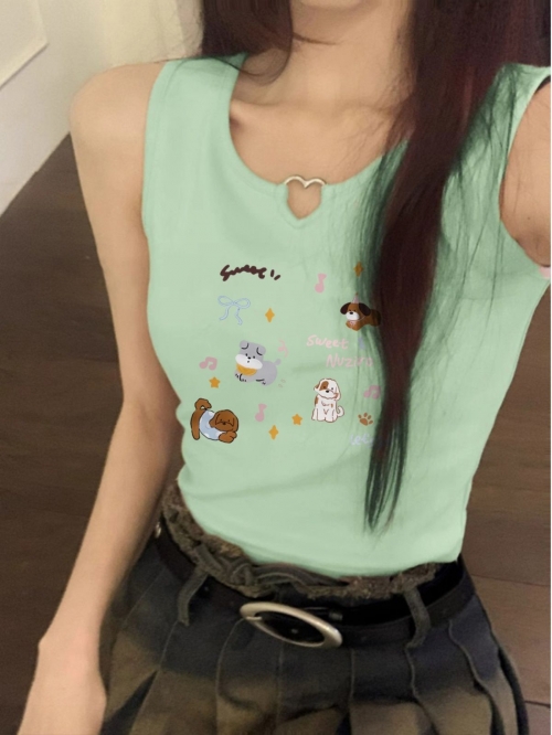 [Shoulder and Collar Cover] Summer Dopamine Outfit: Sleeveless T-shirt, American Style Short Hot Girl Slim Fit Tank Top