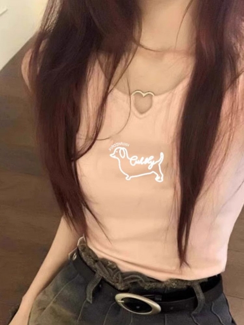 [Shoulder and Collar Cover] Summer Dopamine Outfit: Sleeveless T-shirt, American Style Short Hot Girl Slim Fit Tank Top