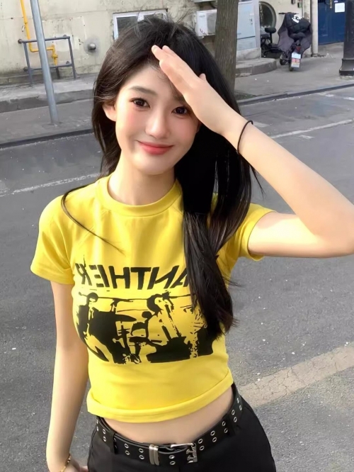 [1*1 Pure Cotton Regular Style] Printed Straight Shoulder Regular Short Sleeve High Elasticity New Summer Slim Fit