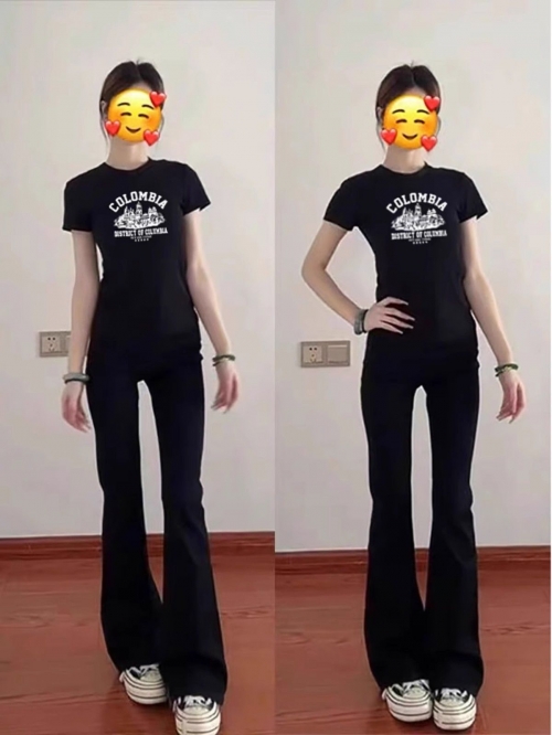 [1*1 Pure Cotton Regular Style] Printed Straight Shoulder Regular Short Sleeve High Elasticity New Summer Slim Fit