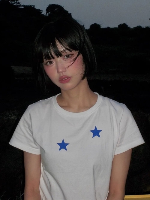 [1*1 Pure Cotton Regular Style] Printed Straight Shoulder Regular Short Sleeve High Elasticity New Summer Slim Fit