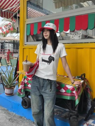 [1*1 Pure Cotton Regular Style] Printed Straight Shoulder Regular Short Sleeve High Elasticity New Summer Slim Fit