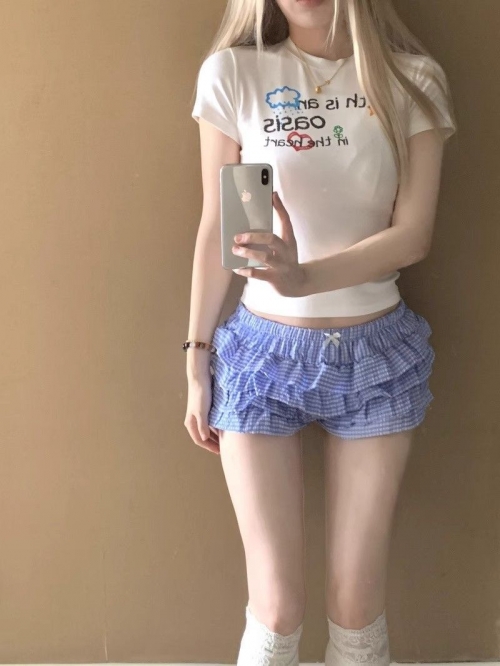 [1*1 Pure Cotton Regular Style] Printed Straight Shoulder Regular Short Sleeve High Elasticity New Summer Slim Fit