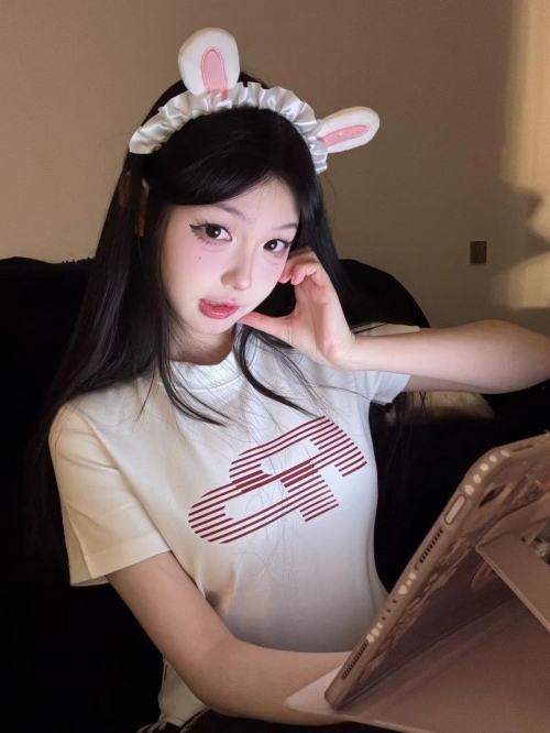 [1*1 Pure Cotton Regular Style] Printed Straight Shoulder Regular Short Sleeve High Elasticity New Summer Slim Fit