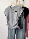 [1*1 Pure Cotton High Elasticity] Pleated Waist-Slimming Short-Sleeve T-Shirt for Women, New Summer Style, Slim Fit T-Shirt