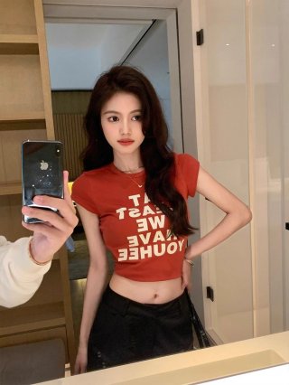 [1*1 Pure Cotton Regular Style] Printed Straight Shoulder Regular Short Sleeve High Elasticity New Summer Slim Fit