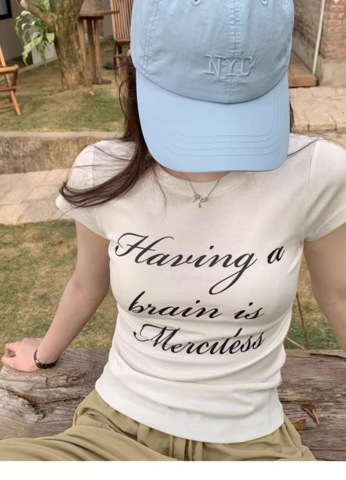 [1*1 Pure Cotton Regular Style] Printed Straight Shoulder Regular Short Sleeve High Elasticity New Summer Slim Fit