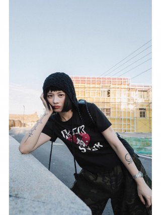 [1*1 Pure Cotton Regular Style] Printed Straight Shoulder Regular Short Sleeve High Elasticity New Summer Slim Fit