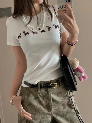 [1*1 Pure Cotton Regular Style] Printed Straight Shoulder Regular Short Sleeve High Elasticity New Summer Slim Fit