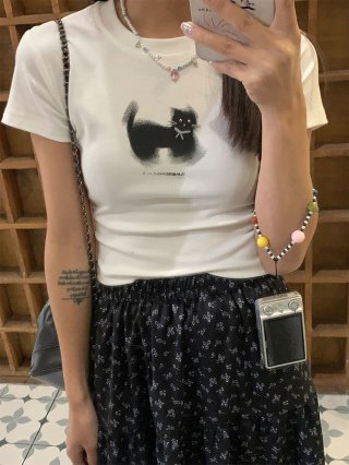 1*1 Pure Cotton High Elasticity New Summer Short-Sleeved Top, Fits Well with High-Waisted Pants, Slimming and Stylish