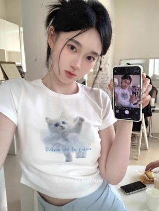 1*1 Pure Cotton High Elasticity New Summer Short-Sleeved Top, Fits Well with High-Waisted Pants, Slimming and Stylish 1*1 Pure Cotton High Elasticity New Summer Short-Sleeved Top, Fits Well with High-Waisted Pants, Slimming and Stylish