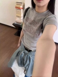 1*1 Pure Cotton High Elasticity New Summer Short-Sleeved Top, Fits Well with High-Waisted Pants, Slimming and Stylish