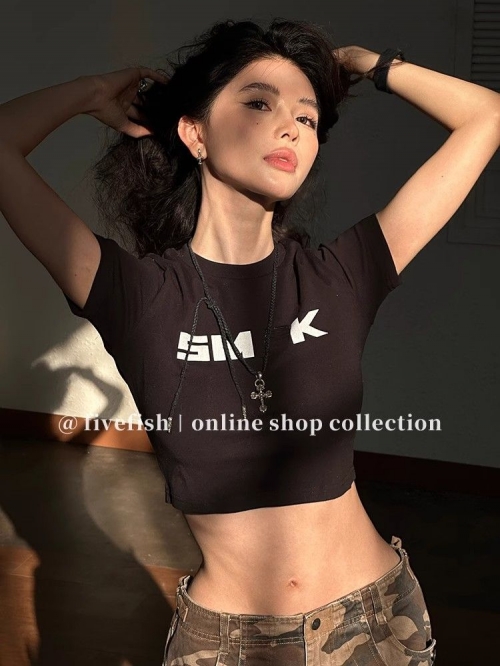 1*1 Pure Cotton High Elasticity New Summer Short-Sleeved Top, Fits Well with High-Waisted Pants, Slimming and Stylish