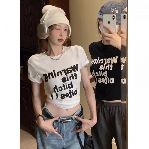 [1*1 Pure Cotton Regular Style] Printed Straight Shoulder Regular Short Sleeve High Elasticity New Summer Slim Fit