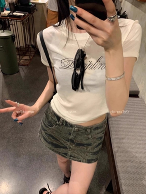 [1*1 Pure Cotton Regular Style] Printed Straight Shoulder Regular Short Sleeve High Elasticity New Summer Slim Fit