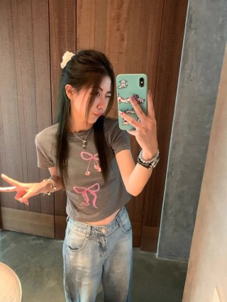 [1*1 Pure Cotton Regular Style] Printed Straight Shoulder Regular Short Sleeve High Elasticity New Summer Slim Fit