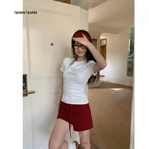 [1*1 Pure Cotton Regular Style] Printed Straight Shoulder Regular Short Sleeve High Elasticity New Summer Slim Fit