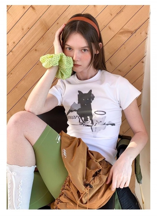 [1*1 Pure Cotton Regular Style] Printed Straight Shoulder Regular Short Sleeve High Elasticity New Summer Slim Fit