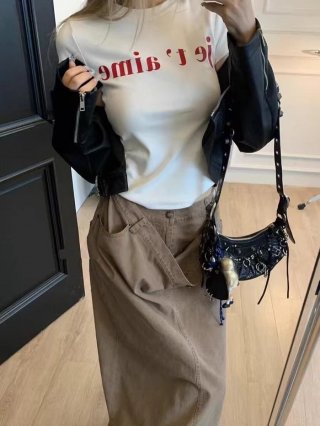 [1*1 Pure Cotton Regular Style] Printed Straight Shoulder Regular Short Sleeve High Elasticity New Summer Slim Fit