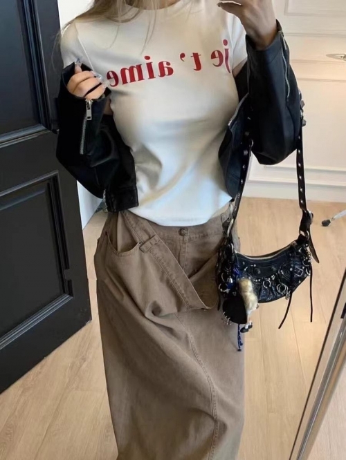 [1*1 Pure Cotton Regular Style] Printed Straight Shoulder Regular Short Sleeve High Elasticity New Summer Slim Fit