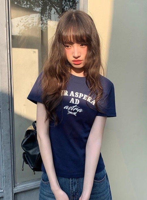 [1*1 Pure Cotton Regular Style] Printed Straight Shoulder Regular Short Sleeve High Elasticity New Summer Slim Fit