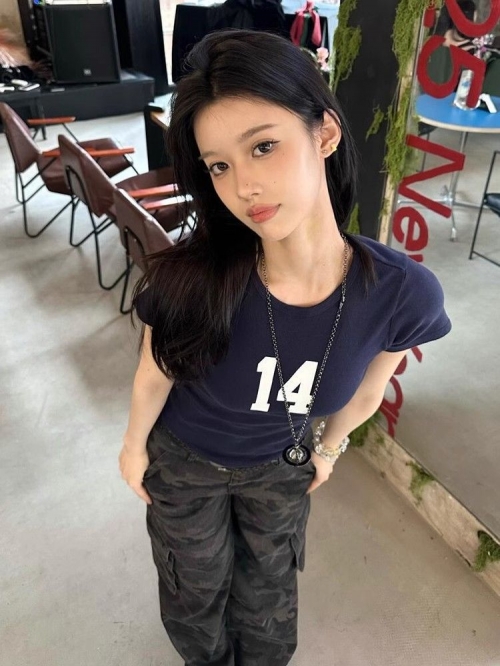 [1*1 Pure Cotton Regular Style] Printed Straight Shoulder Regular Short Sleeve High Elasticity New Summer Slim Fit