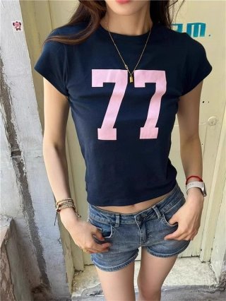 [1*1 Pure Cotton Regular Style] Printed Straight Shoulder Regular Short Sleeve High Elasticity New Summer Slim Fit