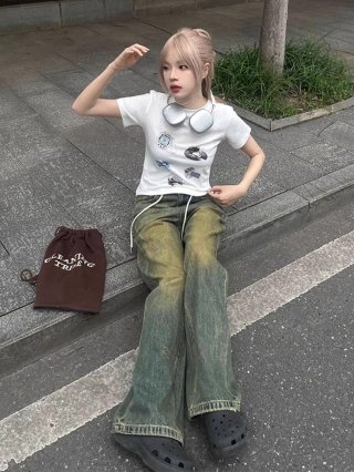 [1*1 Pure Cotton Regular Style] Printed Straight Shoulder Regular Short Sleeve High Elasticity New Summer Slim Fit