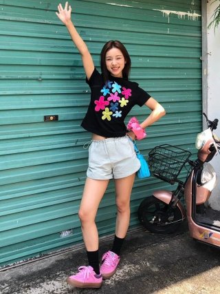 [1*1 Pure Cotton Regular Style] Printed Straight Shoulder Regular Short Sleeve High Elasticity New Summer Slim Fit