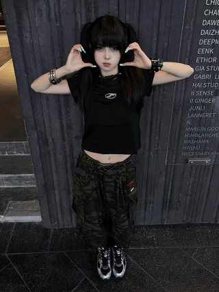 [1*1 Pure Cotton Regular Style] Printed Straight Shoulder Regular Short Sleeve High Elasticity New Summer Slim Fit