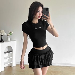 1*1 Pure Cotton High Elasticity New Summer Short-Sleeved Top, Fits Well with High-Waisted Pants, Slimming and Stylish