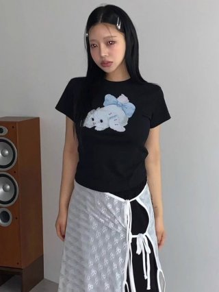 [1*1 Pure Cotton Regular Style] Printed Straight Shoulder Regular Short Sleeve High Elasticity New Summer Slim Fit