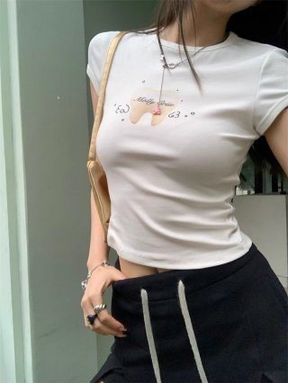 [1*1 Pure Cotton Regular Style] Printed Straight Shoulder Regular Short Sleeve High Elasticity New Summer Slim Fit