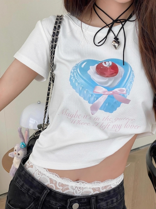 [1*1 Pure Cotton Regular Style] Printed Straight Shoulder Regular Short Sleeve High Elasticity New Summer Slim Fit