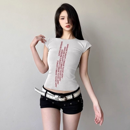 [1*1 Pure Cotton Regular Style] Printed Straight Shoulder Regular Short Sleeve High Elasticity New Summer Slim Fit