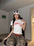 [1*1 Pure Cotton Regular Style] Printed Straight Shoulder Regular Short Sleeve High Elasticity New Summer Slim Fit