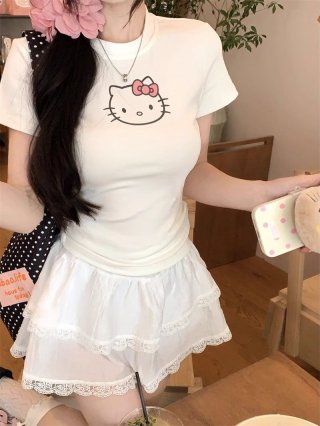 [1*1 Pure Cotton Regular Style] Printed Straight Shoulder Regular Short Sleeve High Elasticity New Summer Slim Fit