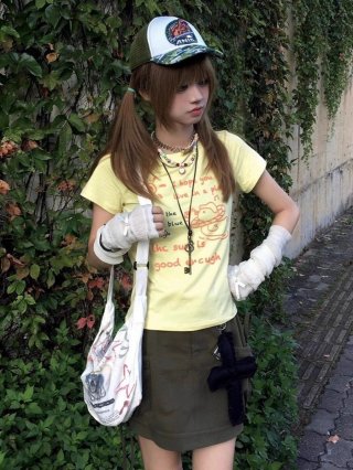 [1*1 Pure Cotton Regular Style] Printed Straight Shoulder Regular Short Sleeve High Elasticity New Summer Slim Fit