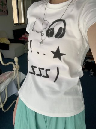 [1*1 Pure Cotton Regular Style] Printed Straight Shoulder Regular Short Sleeve High Elasticity New Summer Slim Fit