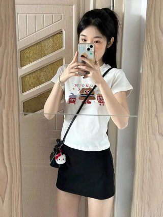 [1*1 Pure Cotton Regular Style] Printed Straight Shoulder Regular Short Sleeve High Elasticity New Summer Slim Fit