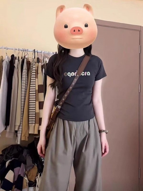 [1*1 Pure Cotton Regular Style] Printed Straight Shoulder Regular Short Sleeve High Elasticity New Summer Slim Fit