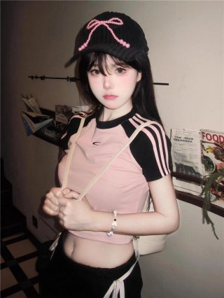 1*1 Pure Cotton High Elasticity New Women's Three-Stripe Striped Top