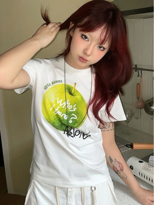 [1*1 Pure Cotton Regular Style] Printed Straight Shoulder Regular Short Sleeve High Elasticity New Summer Slim Fit